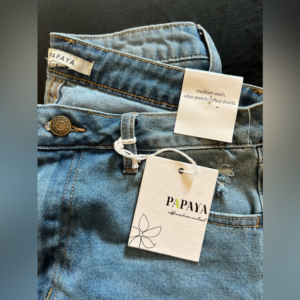 Papaya 3โ Medium Wash Ultra Stretch High Rise Cuffed Shorts - Picture 2 of 5